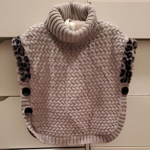 Elegant Gray Cowl Neck  Cape with Black Button Accents